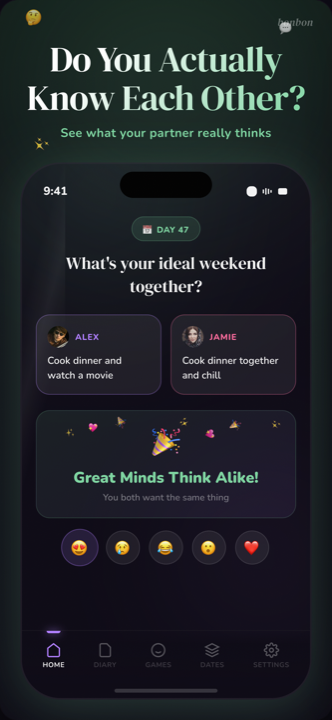 Bonbon daily question screen — today's question with both partners' answers